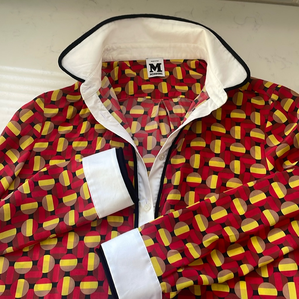 Missoni Red And Yellow Geometric Pattern Silk Shirt Blouse